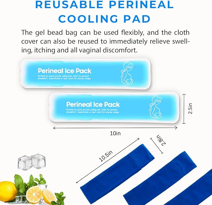 Perineal Ice Packs for Postpartum Reusable, Perineal Cold Packs, Postpartum Hemorrhoid Pain Childbirth Recovery Care, 2 Gel Pads+3 Washable Sleeves (Blue)