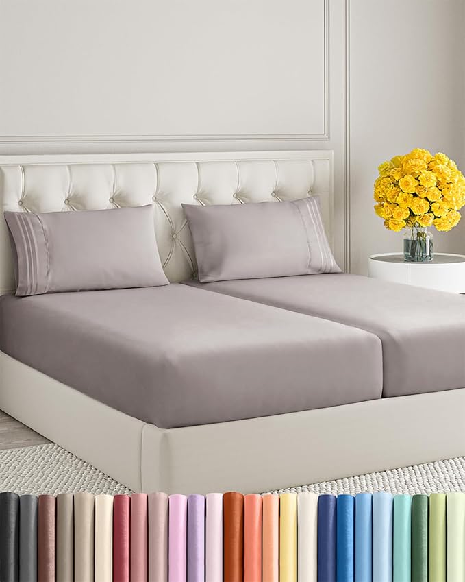 Split King Size 5 Piece Sheet Set - Extra Soft, Breathable, And Cooling Sheets - Hotel Luxury Bed Sheets for Women And Men - Deep Pockets, Easy-Fit & Wrinkle-Free - Thistle Purple Oeko-Tex Bed Sheets