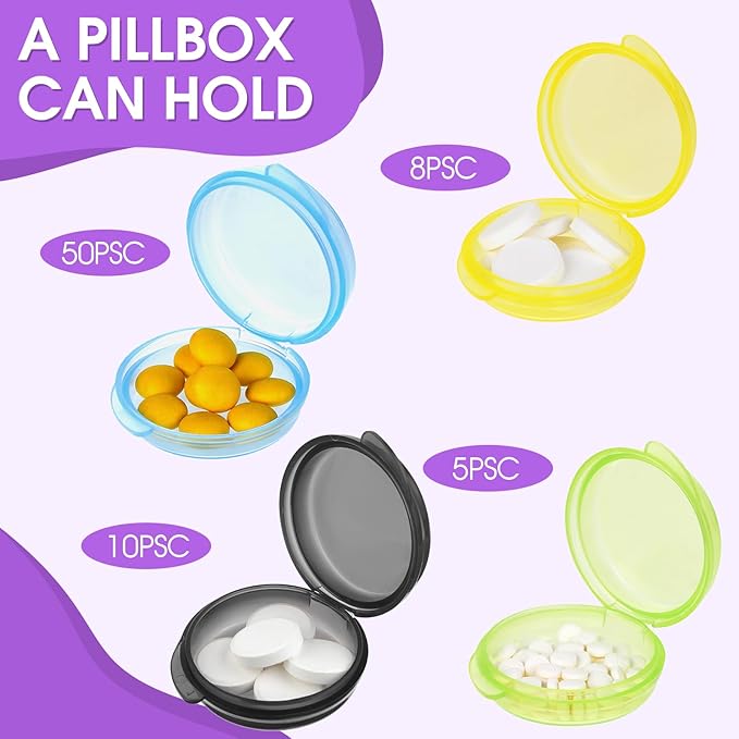 35 Pcs Mini Pill Organizer Portable Travel Pill Box Small Plastic Storage Containers Cute Pill Container Holder Round Pill Case Earplug Case Medicine Dispenser for Pocket Purse