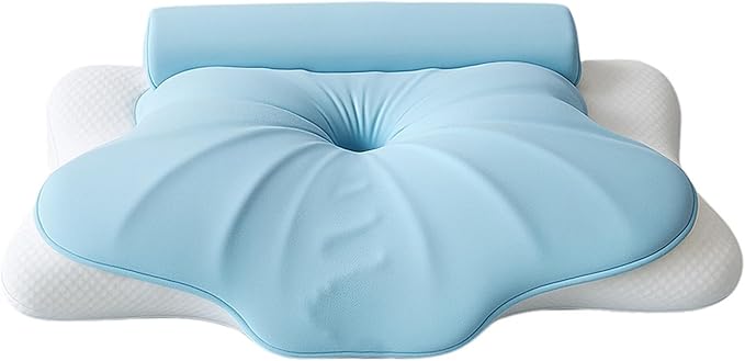 Cervical Pillow for Neck Pain & Side Sleepers Patented Ergonomic Memory Foam Pillow – Adjustable Height for Back & Side Sleeping, Anti-Snoring (Blue+White, 130-175 lbs)