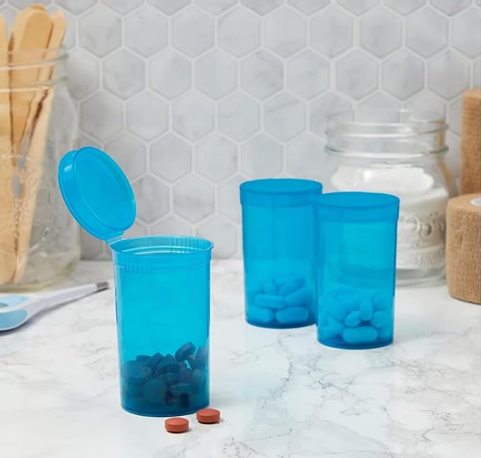 100Pcs Empty Pill Bottles with Caps, 13 Dram Empty Prescription Vial, Waterproof Airtight Joint Pill Bottles with Pop Top Caps, Medicine Container for Pill, Crafts, Candy, Supplements(Blue)
