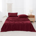 Simple&Opulence Belgian Linen Sheet Set Solid Color - 4 Pieces (1 Flat Sheet, 1 Fitted Sheet & 2 Pillowcases) Natural Flax Cotton Blend Soft Breathable Farmhouse Bedding - Queen Size, Burgundy Red