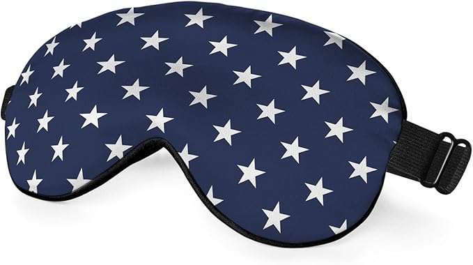 Blue White Stars Silk Eye Mask Sleep Mask Classic Simple Eye Mask with Adjustable Strap Lightweight for Women Work Travel Night Sleep