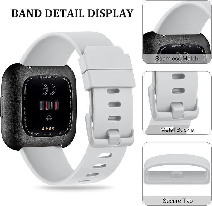 Mugust Sport Bands Compatible with Fitbit Versa 2, Classic Soft Silicone Replacement Wristbands Straps for Fitbit Smart Watch Women Men (Small, Light Gray)