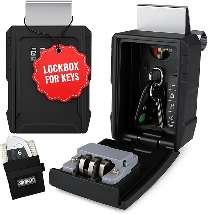 Superlit XL Car Lock Box – Turo Key Lock Box for Car Window & Vehicle Key Storage, Anti-Theft Car Lockbox for Rentals & Rideshare, Waterproof Car Key Vault with RFID Signal Blocker Pouch - Extra Large