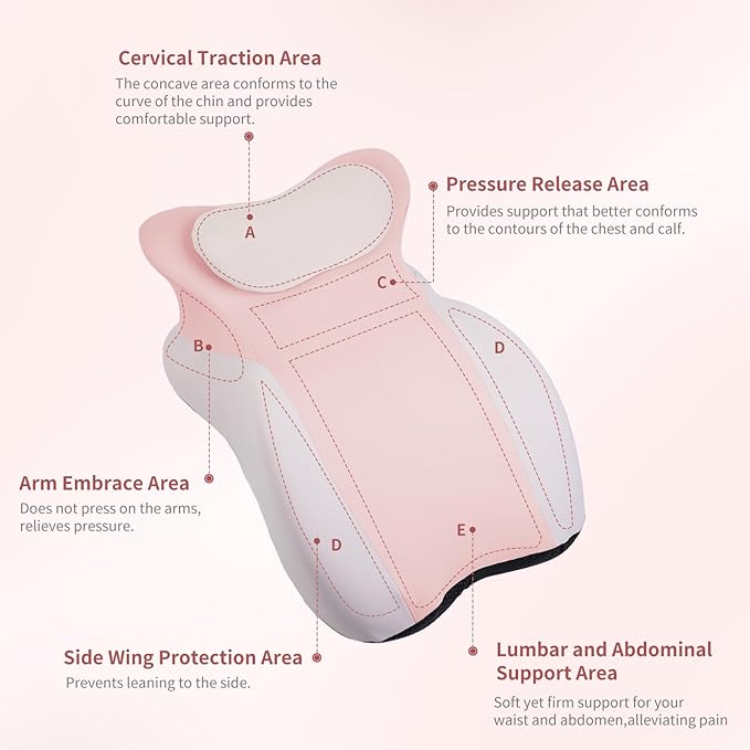 Adult Memory Foam Ergonomic Wedge Prone Pillow, Bed Pillow for Sitting Up, Back, Neck, and Leg Pain Relief, Anti Snoring, Ideal for Massage, Reading, Sleeping, with Removable Washable Cover, Pink