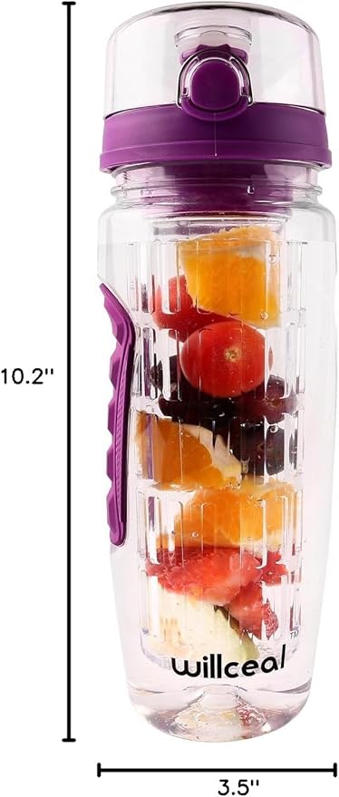 Fruit Infuser Water Bottle 32oz- Durable, Large - BPA Free Tritan, Flip Lid, Leak Proof Design - Sports, Camping