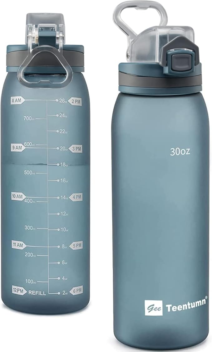 30oz Sport Water Bottle with Time Markers, Large Durable Gym Plastic Bottle for Fitness, Outdoor Enthusiasts, Leakproof (Pack of 1)
