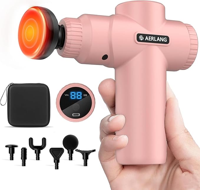 AERLANG Massage Gun with Heat Mini Massager Mothers Day Gifts for Mom Muscle Massager Back Massager for Pain Relief Deep Tissue Body Massager Handheld Massager with a Carrying Case Pink