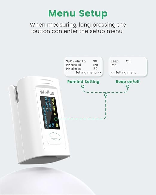 Wellue Bluetooth Pulse Oximeter Fingertip, Blood Oxygen Saturation Monitor with Built-in Memory, OLED Screen, Batteries, Free APP, Carry Bag & Lanyard
