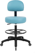 TAKE UR SEAT® Economical Multi-Purpose Medical Spa Drafting Stool with Adjustable seat and Back Height. Advanced Fabric seat Cover is Easy to Clean. Blade Wheels (Tall Bench Height Blue)