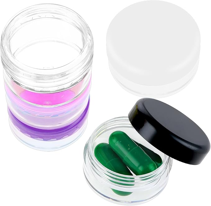 Small Pill Organizer Box, 5 Pcs Travel Pill Cases Holder Portable Daily Pill Container No BPA Mini Medicines Storage Container for Purse Pocket Briefcase (Purple/Rose Red/White/Black/Clear)