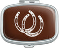 Horseshoe Lucky Double Cowboy Brown Rectangle Pill Case Trinket Gift Box