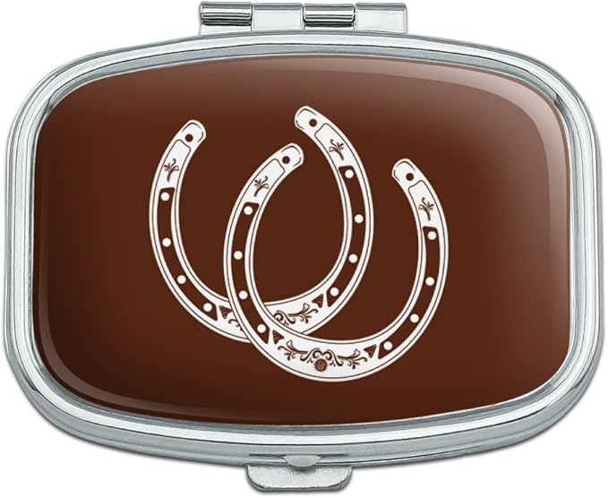 Horseshoe Lucky Double Cowboy Brown Rectangle Pill Case Trinket Gift Box