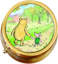 Pooh Piglet Walking Brass Round Pill Box