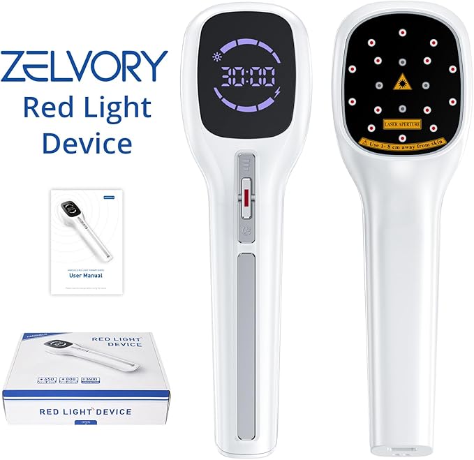 Red Light Therapy Device for Humans & Dogs, Infra Red Light Therapy for Body Pain Relief, Handheld Cold Laser Therapy Device for Joints and Muscle Pain (4x808nm + 14x650nm）
