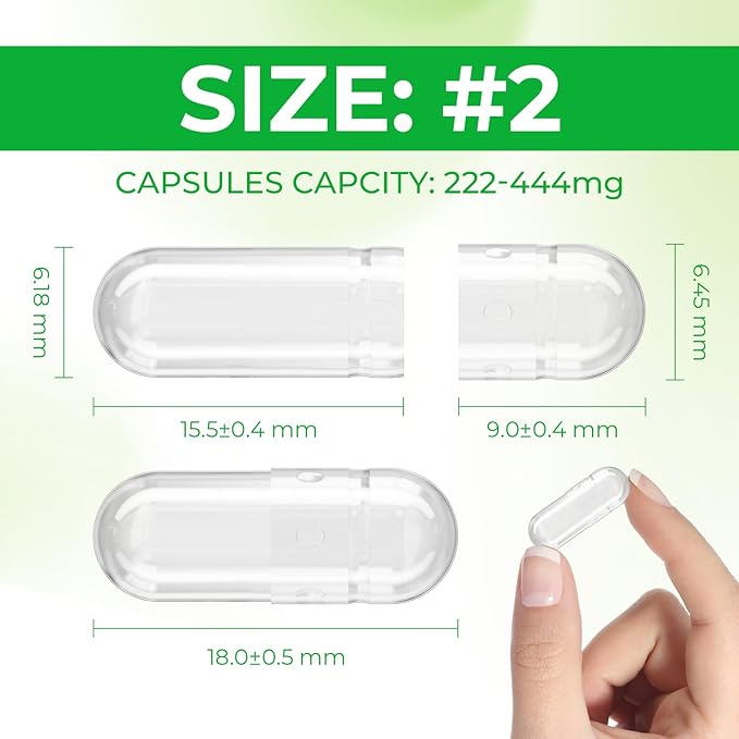 Empty Vegan Capsules Size 2 Plant Based Clear (1,000 Count) Gluten Free, Non-GMO, Halal Certified Pill Caps Filling Kit with 2 Spoons for Vegetarian DIY Your Own Supplements