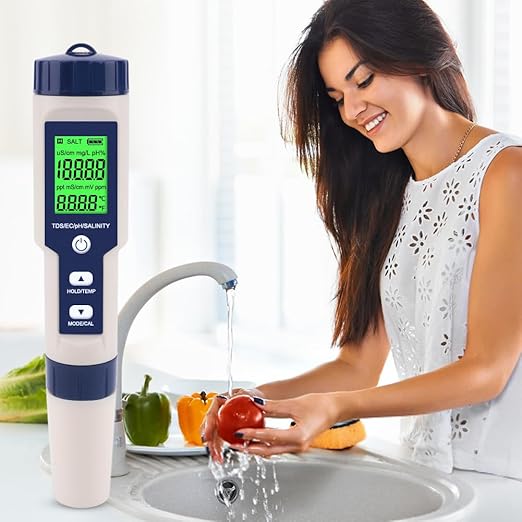 PH Meter for Water 5 in 1 PH Temp TDS and EC Meter,Salinity Meter,PH Tester Digital,TDS Meter Digital Water Tester&Pool Salt Tester for Swimming Pool.
