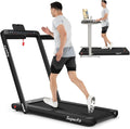 Goplus 2 in 1 Folding Treadmill with Dual Display, 2.25HP Superfit Under Desk Electric Pad Treadmill, Installation-Free, Blue Tooth Speaker, APP Control, Remote Control, Walking Jogging for Home