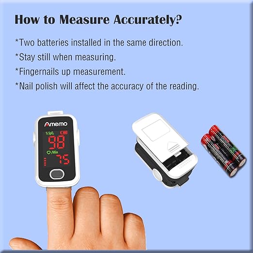 Pulse oximeter with alarm function, OLED display oxygen monitor fingertip, Blood oxygen saturation monitor (SpO2) with Carrying case, Silicone cover, Batteries and Lanyard