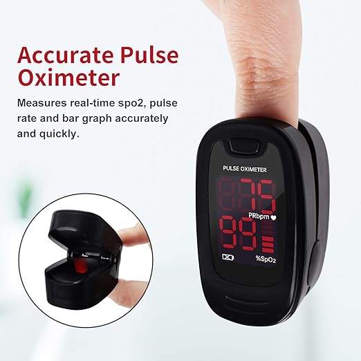 CONTEC CMS50M Pulse Oximeter Fingertip Blood Oxygen Saturation Monitor SpO2 and PR Bar Graph Blood Oxygen, Neck/Wrist Cord LED Display, Black