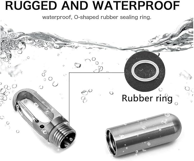 Stainless Steel Pill Box Keychain, Protable Pill Box Keychain Medicine Case Bottle, Waterproof Metal Pocket Pill Holder Medicine Bottle for Outdoor Camping Travel (M)