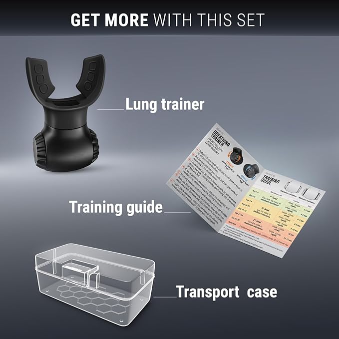 Lung Trainer - Dual-Resistance Breathing Exerciser - High-Quality Silicone - Workout Program Included - Portable