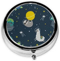 Metal Silver 3 Compartment Pill Box Pocket Portable Mini Travel Pill Case Small Round Decorative Medicine Box Vitamin Pill Organizer with Animal Planet