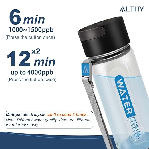 ALTHY Hydrogen Water Generator Bottle Cup SPE+PEM Dual Chamber lonizer,Upgrade 40 Electrolysis Times/Fully Charged for Travel