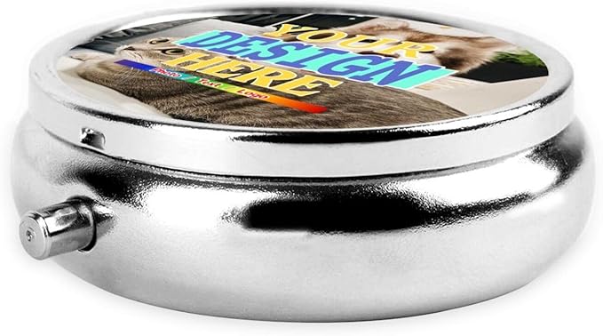 Custom Pill Box, Personalized Round Pill Case, Customized Vitamin Pill Organizer for Purse Pocket Travel