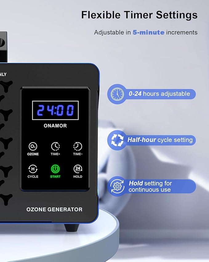 ONAMOR Digital Ozone Generator Odor Eliminator 180,000mg, High Capacity Ozone Machine Odor Removal Up to 8,000 Sq.Ft, Ionizer Deodorizer Ozonator for Home, Car, Smoke, Pet Room
