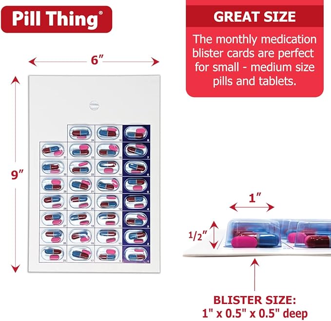 Monthly Pill Organizer Cold Seal Medication Blister Cards – DIY Pharmacy Pill Packaging for Medication, Disposable, Easy to Use, Just Fill and Seal (31 Day-6 Packs)