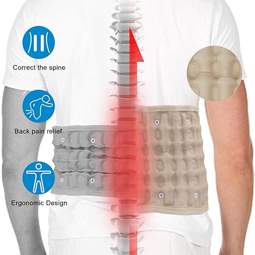 Decompression Belt - Inflatable Spinal Traction Brace for Lumbar Support and Lower Back Pain, Back Reliever for Men and Women, Beige (29-49 Inch Waist)