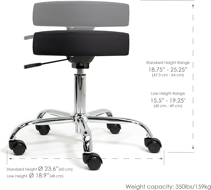 EARTHLITE Pneumatic Massage Salon Drafting Stool - No Leaking (vs. Hydraulic), Adjustable, Rolling, CFC-Free / Medical Spa Facial Chair