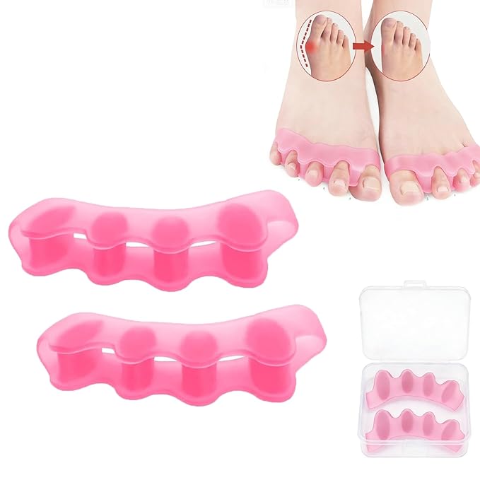 2PCS Toe Separators for Women and Men, Gel Toe Spacers for Pedicure and Foot Alignment, Comfortable Foot Care for Bunions and Overlapping Toes(Pink)
