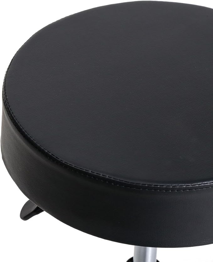 U-Kiss PU Leather Round Rolling Stool with Foot Rest Swivel Height Adjustment Medical Spa Drafting Salon Tattoo Work Office Massage Stools Task Chair (Black Plastic)