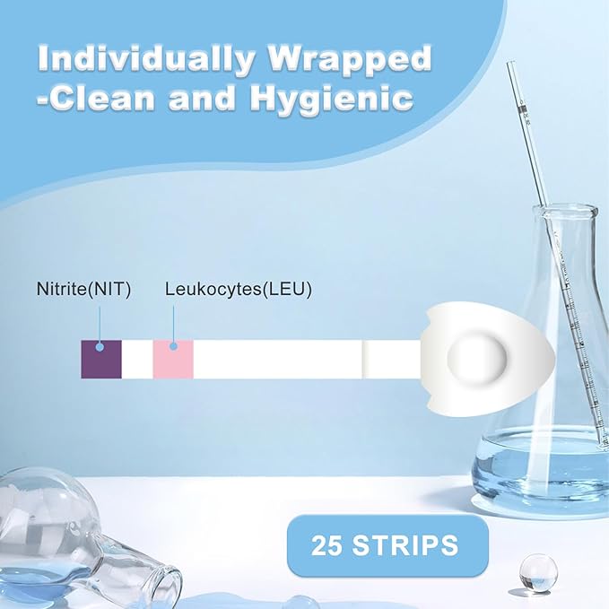 UTI Test Strips, Urinary Tract Infection Testing Kit, Home Rapid Detection for Leukocytes and Nitrite, at Home UTI Testing, Clean Grip Handle, UTI Test Kit Individually Wrapped, 25 Strips