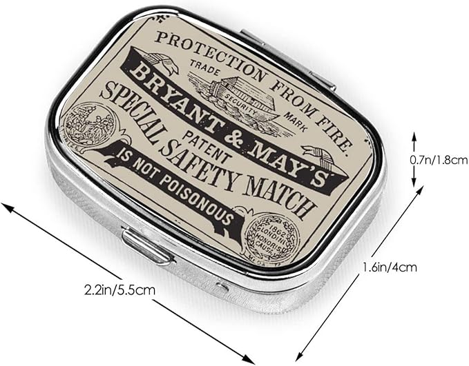 Metal 2 Compartment Pill Organizer Travel Friendly Portable Compact Pill Box Cute Pill Case,for Pocket Wallets Daily Portable Medicine Vitamin Tablet Storage (Protection from Fire)