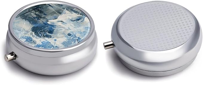 Anime White Fox Pill Box Travel Pill Case for Purse Pocket Weekly Medicine Organizer with Mirror 3 Compartment Round Medicine Case Portable PillcaseHolder for Daily