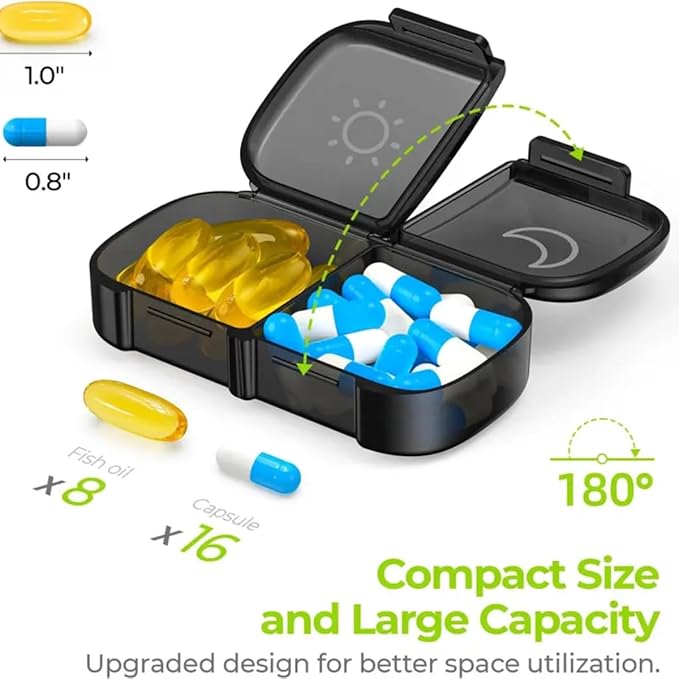 7 Day Pill Organizer, 3 Times A Day (Morning Noon Night) Weekly Pill Box with 21 Compartments, Large Capacity Portable Travel Pill Case for Vitamins & Supplements, BPA-Free Plastic (Black)