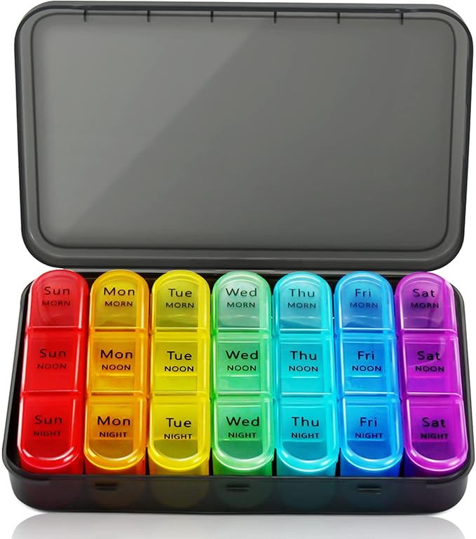 Weekly Pill Organizer 3 Times A Day, 7 Day Pill Box Large Compartments Moisture-Proof Pill Case, Daily Portable Travel Morning Noon Evening Pill Container, for Fish Oils, Vitamins, Supplements