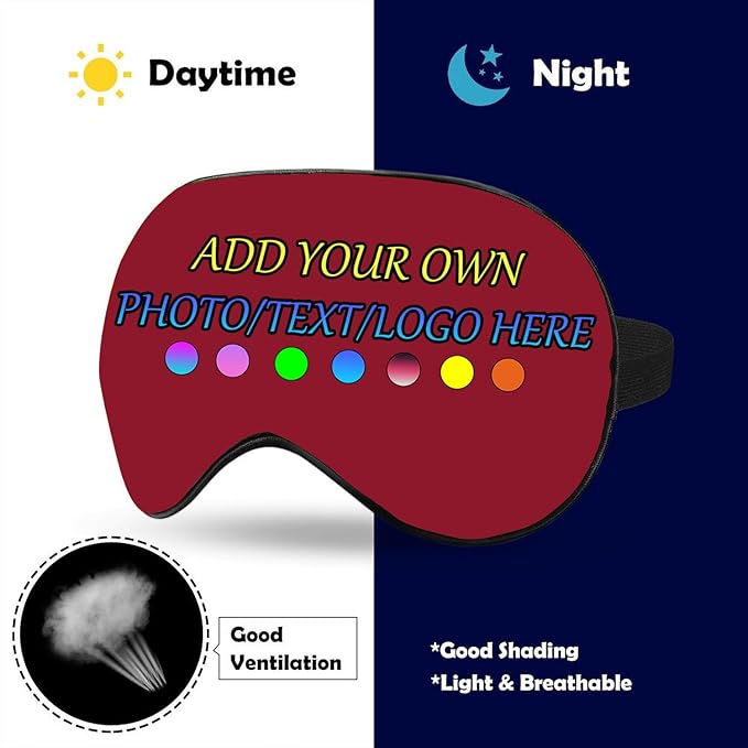 Personalized Eye Mask, Custom Eyeshade Blindfold Add Your Design Image Text Customized Eye Cover with Adjustable Strap for Sleeping Travel Work Naps Blocks Light, Dark Red