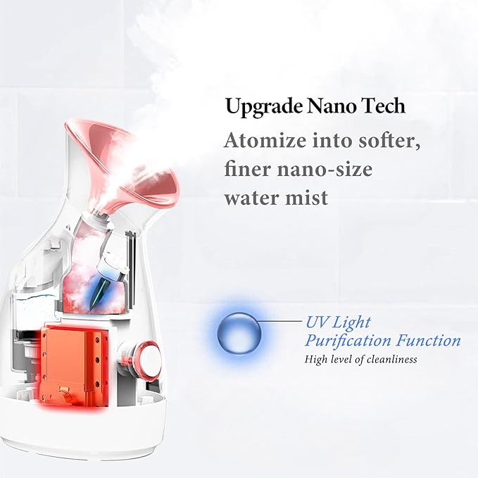 Colorfarm Facial Steamer Nano Ionic: Face Steamer Deep Cleaning Unclogs Pores - Humidifier Hot Mist Home Sauna Spa for Women Men Sinuses Moisturizing
