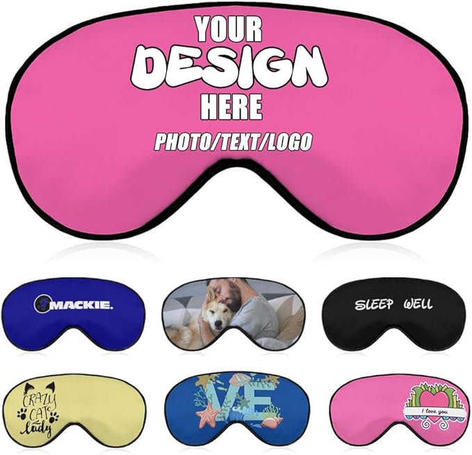 Custom Sleep Mask with Photo Text Logo, Customized Eye Mask for Men Women Kids Pressure-Free Comfy Adjustable Silky Skin-Friendly, Non-Allergic Eye Cover Custom,#HotPink