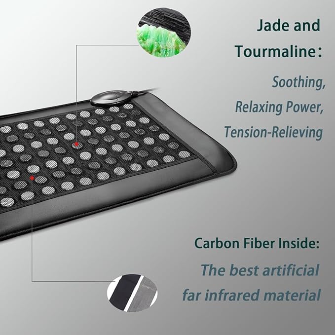 Far Infrared Heating Pad with Natural Jade and Tourmaline Stones - EMF-Free FIR Heat Mat for Back, Shoulder Comfort - Smart Memory Controller, Auto Shut-Off, Travel Bag (26" x 16.5") 2025Upgraded