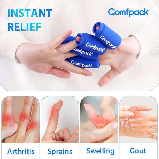 4PCS Finger Sleeves Gel Ice Pack, Finger and Toe Thumb Cold Gel Ice Packs, Reusable Hot Cold Compression Finger Brace Ice Packs for Injuries, Arthritis, Trigger Finger, Gout, Sprain