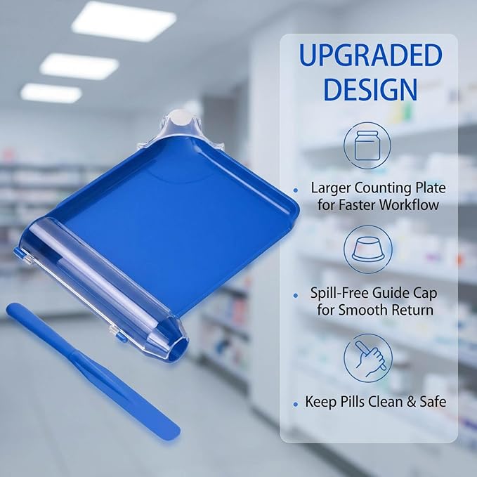 Upgraded Pill Counter Tray with Spatula - Larger Tray and Added Guide Cap, Convenient Pill Counting Tray for More Pills Each Time, No More Falling