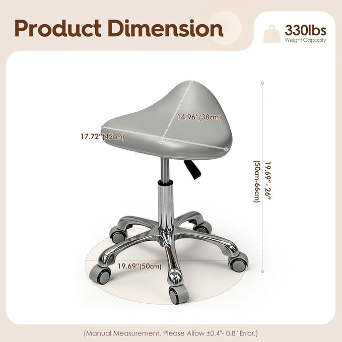 Saddle Stool Rolling Chair for Medical Massage Salon Kitchen Spa Drafting,Adjustable Hydraulic Stool with Wheels (Grey, Without Backrest)