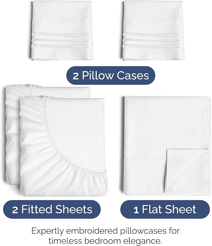 Split King Size 5 Piece Sheet Set - Extra Soft, Breathable & Cooling Sheets - Hotel Luxury Bed Sheets for Women & Men - Deep Pockets, Easy-Fit & Wrinkle-Free Sheets - Bright White Oeko-Tex Bed Sheets