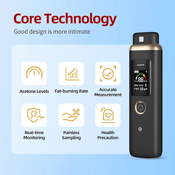 Professional Ketosis Meter for Testing ketosis - Portable Breath Ketone Analyzer High-Accuracy Ketone Breath Meter Home Ketosis Breath Tester for Keto Lifestyle & Fitness Trace